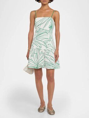 Marie Oliver “Anita” Ruffle Hem Dress – White & Green | NWT - Size 4